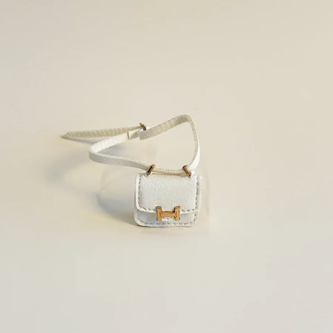 Labubu Mini Micro H Flap Crossbody - White with Gold Accent