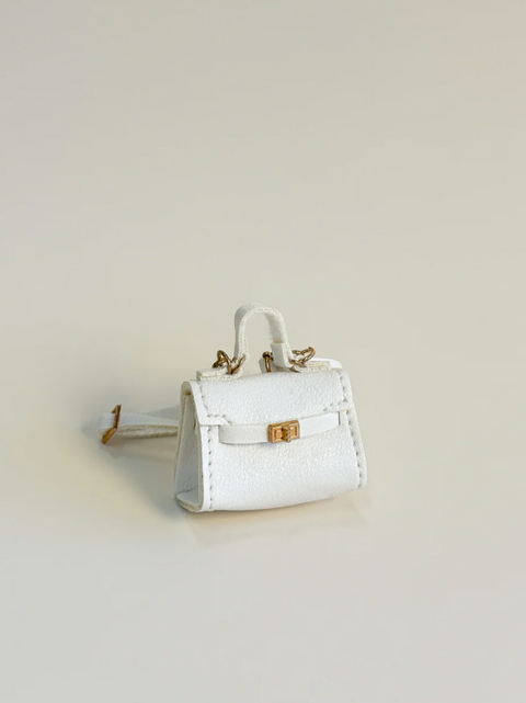Labubu Miniature Luxury Handbag - White Leather Tote with Gold Lock