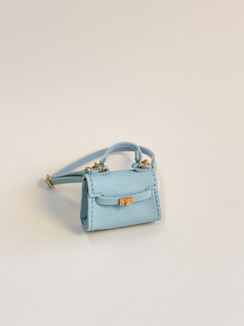 Labubu Miniature Luxury Handbag - Light Blue Leather Tote with Gold Lock